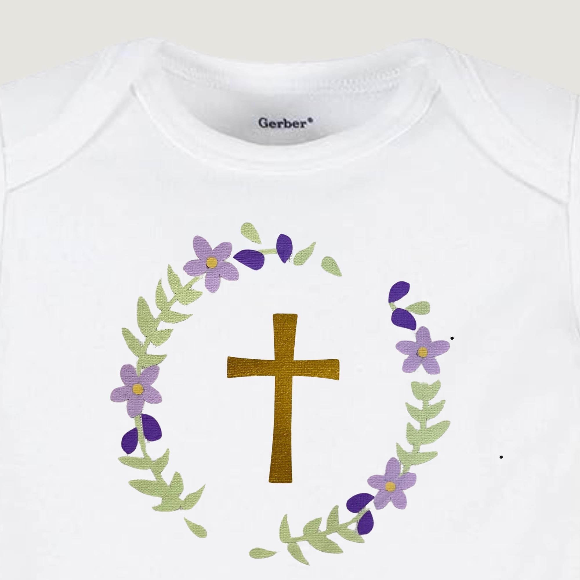 Flower Cross baby onesie, religious baby onesie