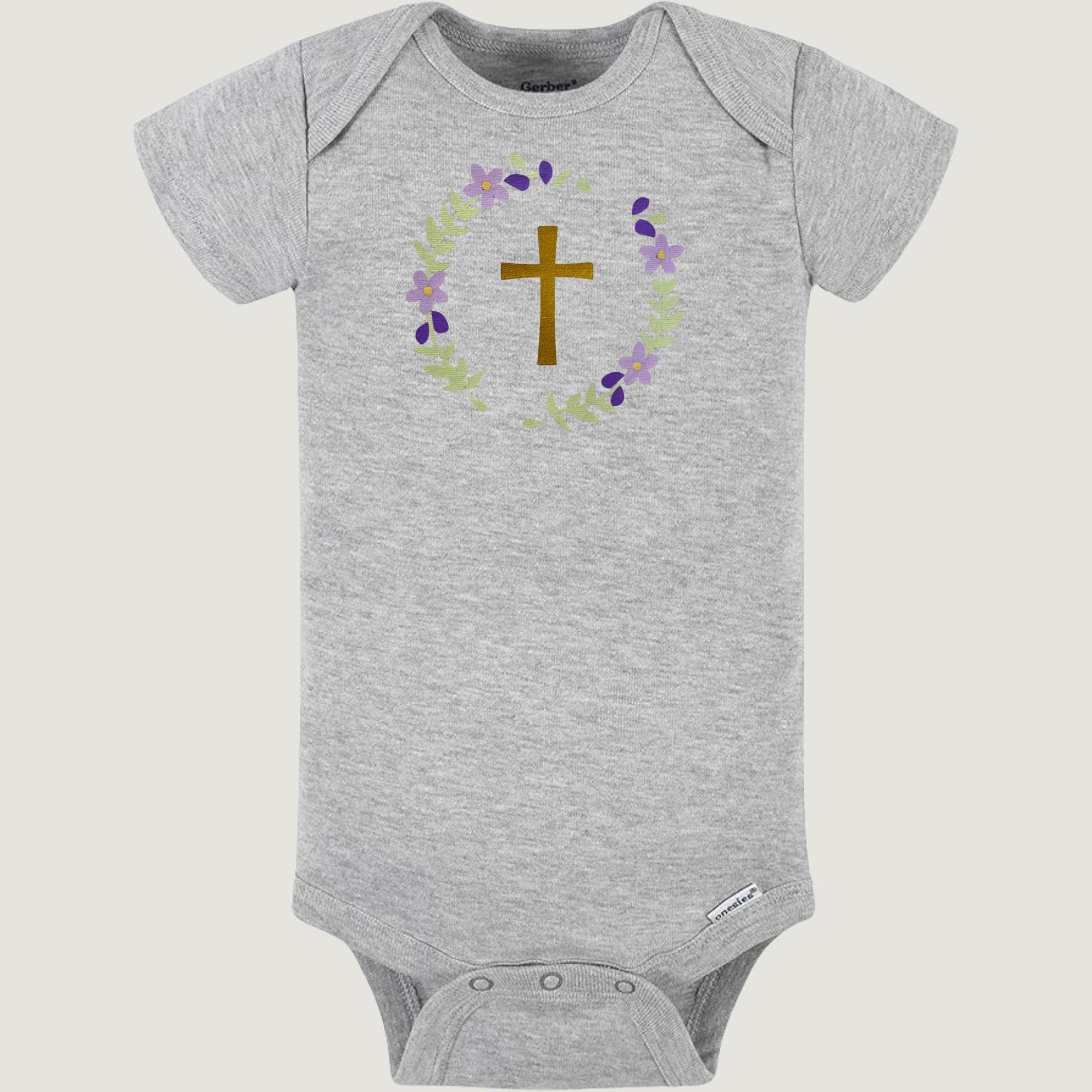 Flower Cross baby onesie, religious baby onesie