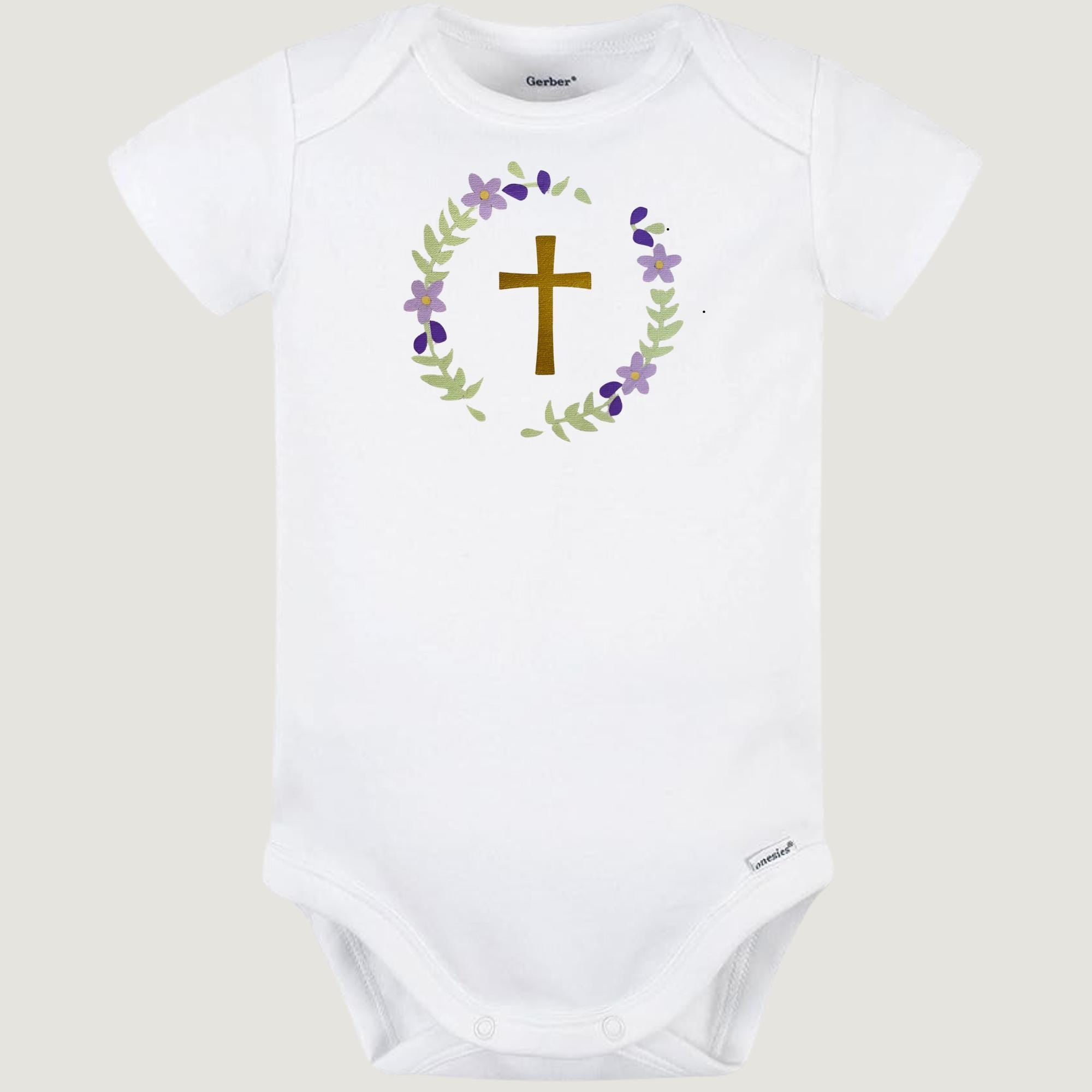 Flower Cross baby onesie, religious baby onesie