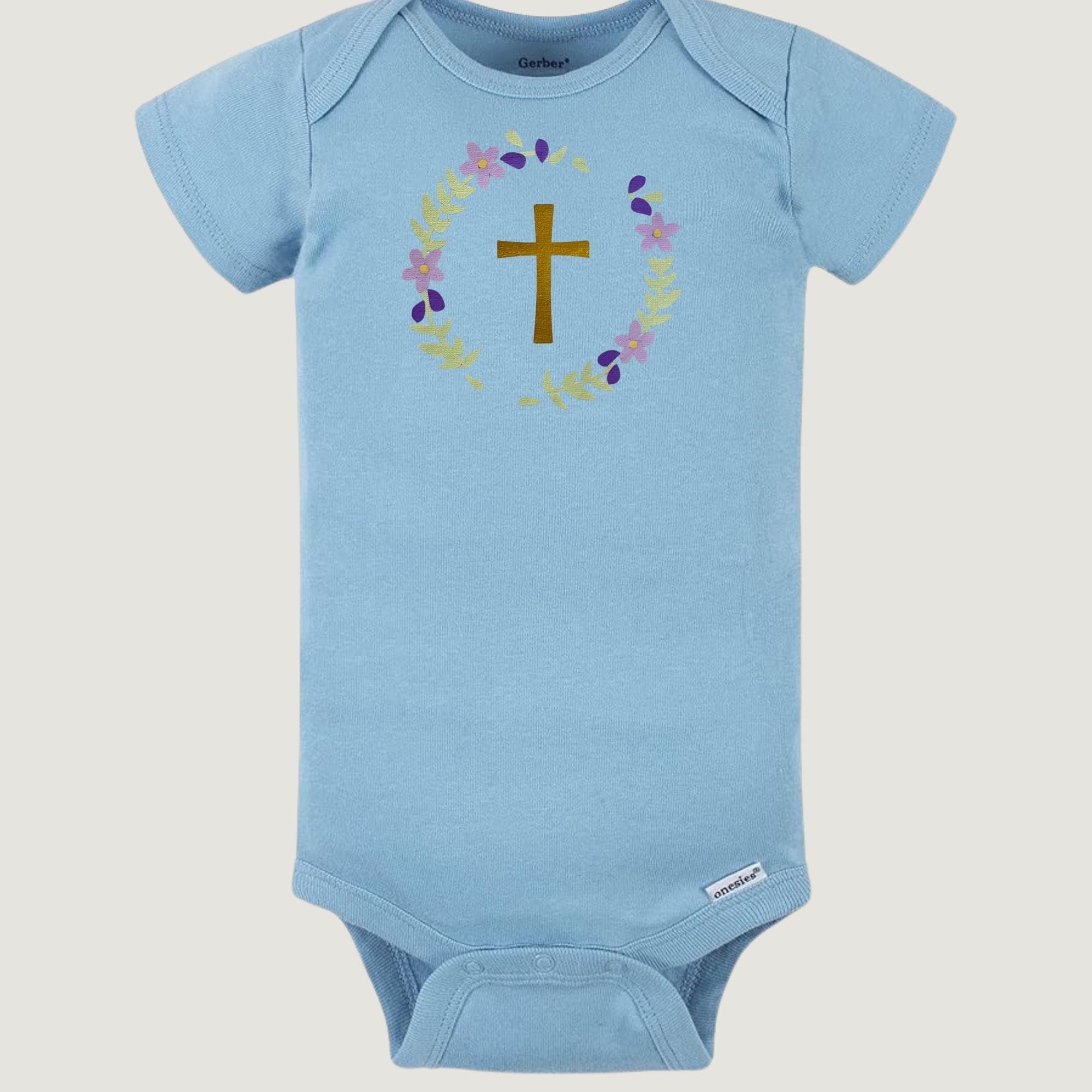 Flower Cross baby onesie, religious baby onesie