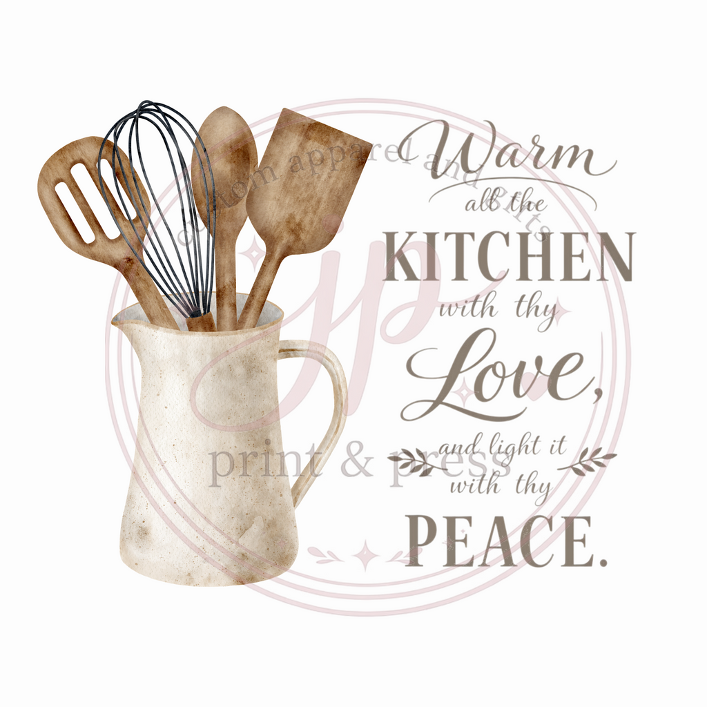 "Warm all the kitchen with Thy love" Tea Towel